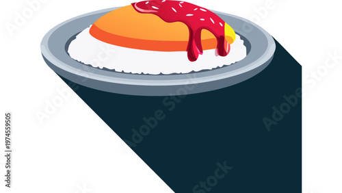 Plate with flan dessert topped with caramel sauce representing sweet creamy pudding treat in simple style vector