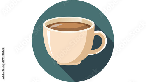 Cup of hot coffee with smooth surface and handle casting shadow representing morning beverage routine vector