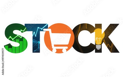 Creative stock market logo with colorful elements and upward trend graph