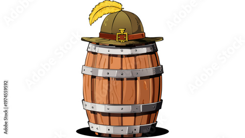 Wooden barrel container with metal bands illustrating traditional storage vessel used in beverage industry vector
