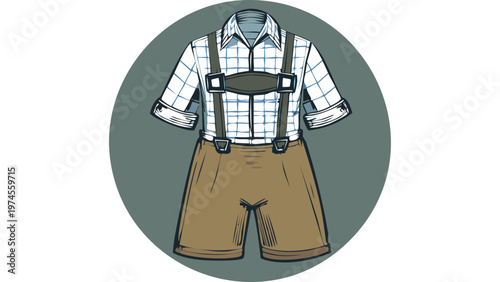 Traditional male outfit with suspenders shorts and shirt representing cultural clothing and heritage fashion vector