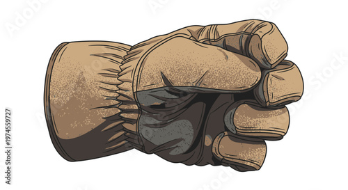 Worn Leather Work Glove Clenched Fist Protective Handwear
