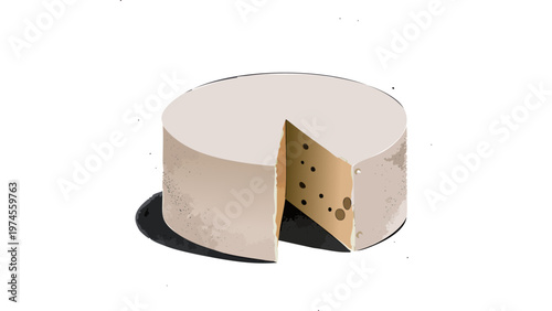 Round cheese wheel with wedge cut out representing dairy product used in cooking and meals vector