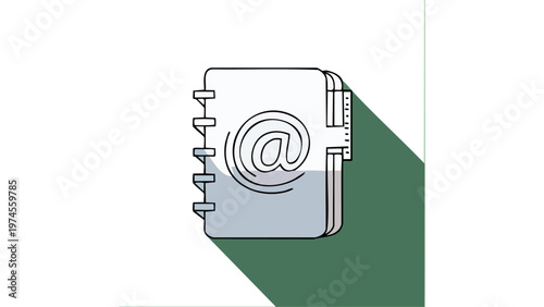 Address book with at symbol representing contact information storage and digital communication system vector