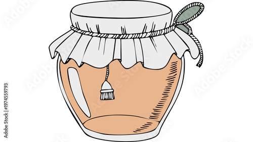 Glass jar filled with honey and cloth cover representing natural sweet food and organic ingredient vector