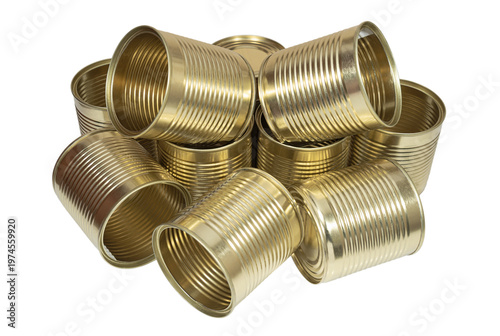 Tin cans on a transparent background close up