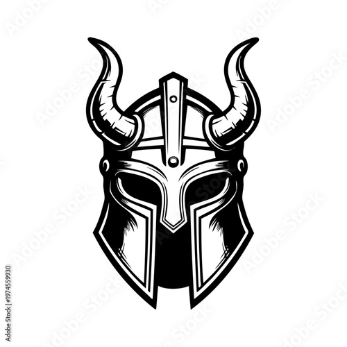 Logo casco vikingo nórdico. Icono con casco bárbaro con cuernos