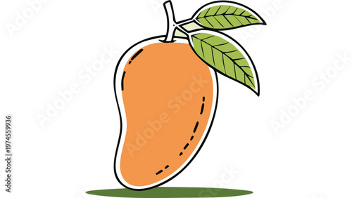 Bright orange mango fruit with green leaf attached showing tropical freshness and natural healthy food concept vector