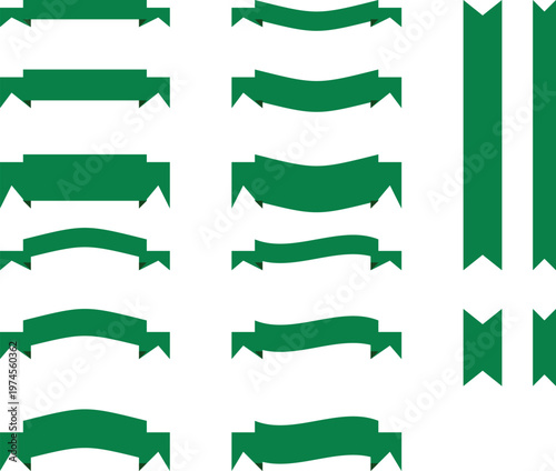 Foto Collection of flat green ribbon banner design elements in various shapes and sty
