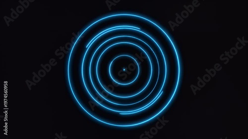 Glowing blue concentric circles pattern.