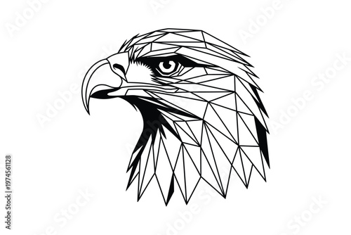 Geometric eagle head illustration with sharp lines and a focused gaze