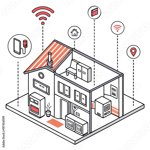 Isometric smart home concept with io t devices and wireless connectivity