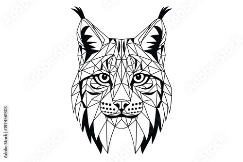 Geometric lynx head a striking black and white polygonal illustration