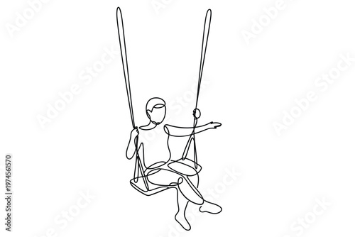 Minimalist line drawing of a person swinging on a swing set
