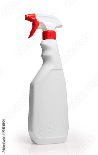 White Spray Bottle with Red Trigger Isolated on White Background