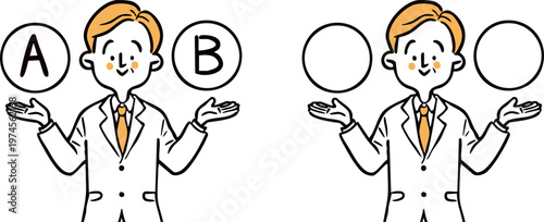 AとBの選択肢　シニア会社員　上半身　ベクター（オレンジ）