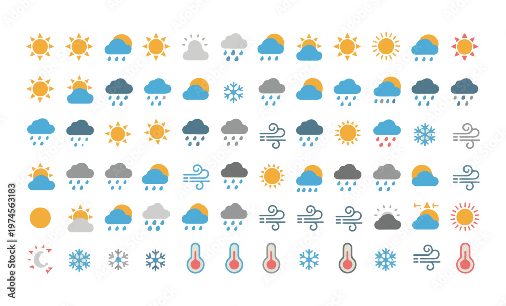 Fototapeta premium Weather forecast icons set vector illustration design for web and mobile applications various conditions.