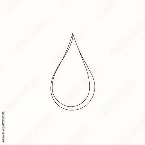 Minimal line art water droplet on clean white background for design