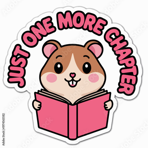 Adorable hamster enthusiastically reads a book, eager for just one more chapter stickers.