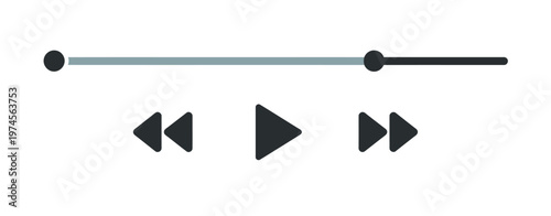Music or video play bar icon on white background audio player interface for songs podcast playlist with timeline slider pause rewind and forward buttons