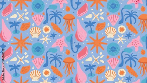 Vibrant still life photograph showcases fresh seafood on a colorful table setting