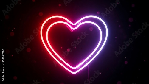 Glowing Neon Heart Symbol on Dark Background for Valentines Day.