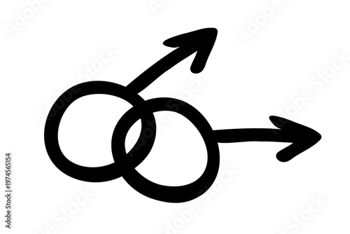 Gender symbols couple icon interlinked signs, male female same-sex love relationship concept, love partnership sexuality identity minimal outline. Isolated. Vector illustration.