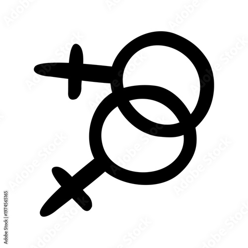 Gender symbols couple icon interlinked signs, male female same-sex love relationship concept, love partnership sexuality identity minimal outline. Isolated. Vector illustration.