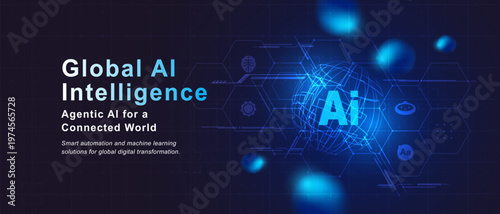 AI Global Network Technology HUD Blue Background