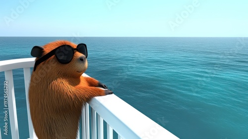 Wallpaper Mural Cartoon beaver in sunglasses, ocean view Torontodigital.ca