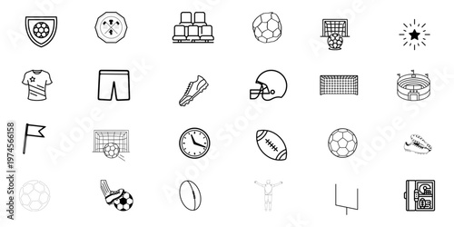 Minimalist Football and Soccer Icon Set – Hand-Drawn Sports Doodles for Fan Merchandise, Team Branding, and Tournament Promotion