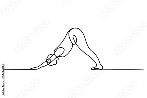 Minimalist line drawing of a woman in downward facing dog pose