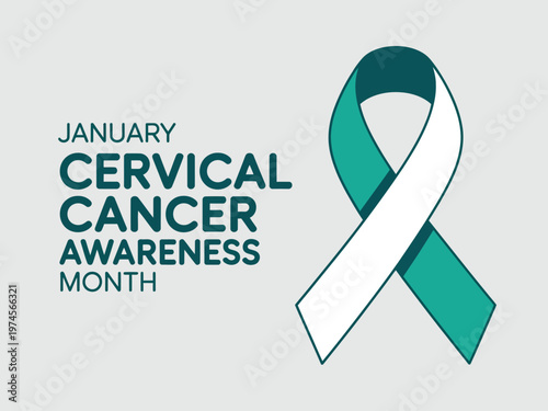 A teal and white ribbon for Cervical Cancer Awareness Month in January