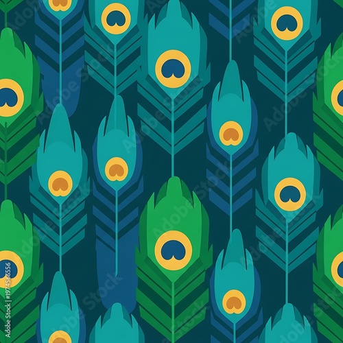 Vibrant peacock feather pattern with teal and green hues.