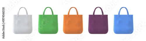 Tote bags different colors mockup vector set, realistic fabric shopping bag, blank canvas bag corporate identity item