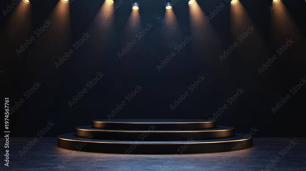 custom made wallpaper toronto digitalDark, three-tiered, black podium with spotlights