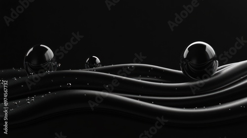 Wallpaper Mural Dark, smooth, glossy black spheres and flowing ribbons on a dark background Torontodigital.ca