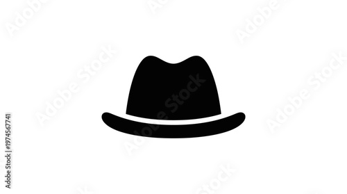 Black fedora hat with wide brim.