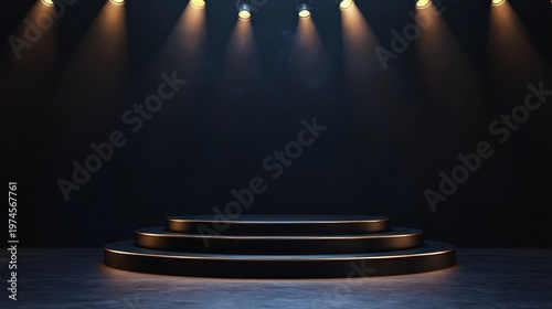 Wallpaper Mural Dark, three-tiered, black podium with spotlights Torontodigital.ca