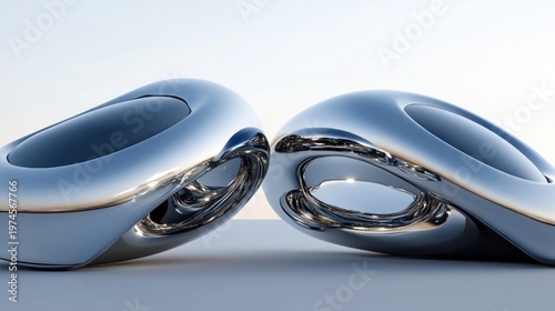 Wallpaper Mural Two polished, smooth, metallic abstract forms, intertwined, reflecting light Torontodigital.ca