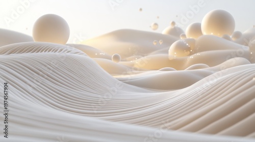 Wallpaper Mural Abstract landscape of flowing, pale beige/cream lines and spheres Torontodigital.ca