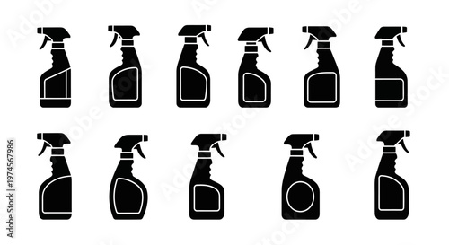 Black and white cleaning spray bottles.