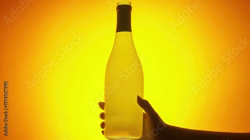 Wallpaper Mural Hand holding a bottle against a bright orange background Torontodigital.ca