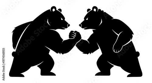 Two bears fighting black silhouette.