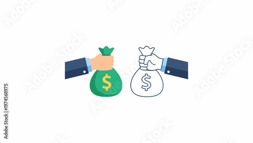 Hands holding money bags with dollar sign on white background