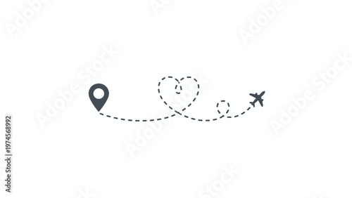 Airplane flight path forming heart shape from map pin location