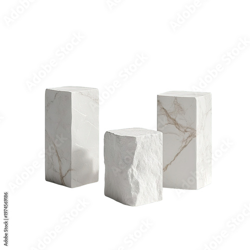 Close up modern round white marble side table podium in sunlight
