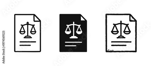 Legal Document with Scales of Justice Icon Set - Law, Contract, and Official Paperwork Symbol