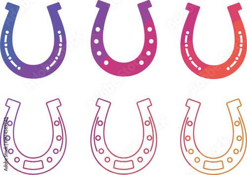 Horseshoe Icon Set with Gradient and Outline Styles Lucky Symbol Collection for Fortune Superstition Good Luck and Western Theme Design