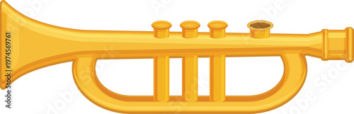 An ancient 3d illustration featuring a trumpet and French horn isolated on white or black wood beside a city coffee shop building with a classic store window sign